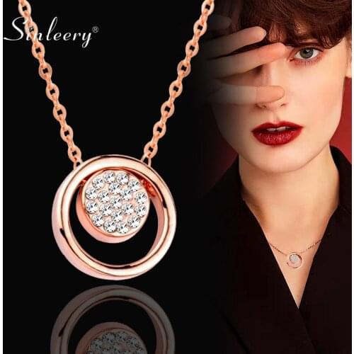 SINLEERY Scroll Solid Cylinder Inside Choker Necklace Rose Gold Silver Color Inlay Tiny Crystal Necklace Jewelry XL418 SSB