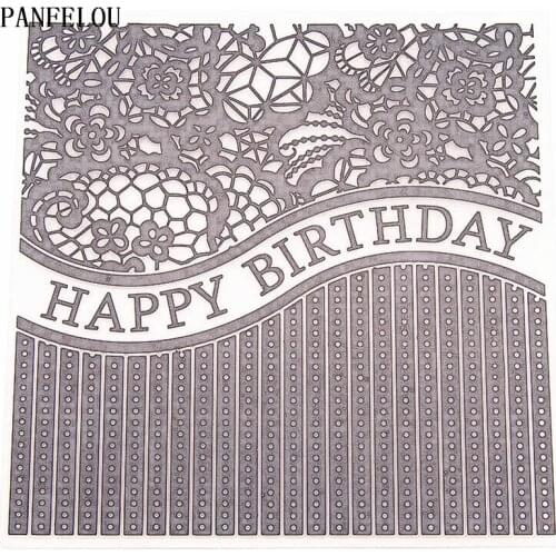 PANFELOU Happy birthday Embossing folders Plastic For Scrapbooking DIY Template Fondant Cake Photo Album Card Making
