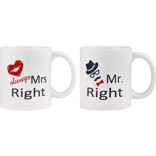Couple Coffee Mug Mr Right and Mrs Right Couple Cup Set of 2 Mug Novelty Gift Present for Valentines Day Bridal Shower Wedding