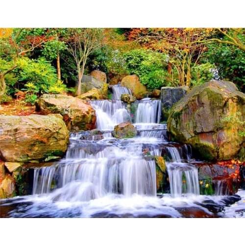 Dpsprue 5D Full Square / Round DIY Diamond Painting Cross Stitch -Waterfall water- 3D Embroidery Diamond Mosaic Home Decor Gift