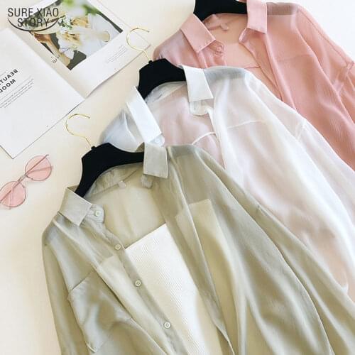 Casual Summer Sun Protection Clothes Female Cardigan Shirt Korean Women Thin Shirts Clothing Tops Blouse for Woman Blusas 9932