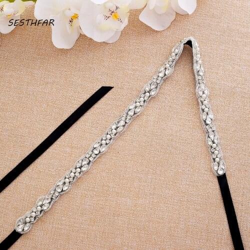 Crystal Wedding Belt Thin Bridal Belt Hand Beaded Rhinestones Bridal Belt For Wedding Evening Dresses J132S