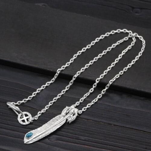 S925 Sterling Silver Retro Thai Silver Takahashi Goro Handmade Feather Craftsman With A Pendant Men And Women Fashion Necklace