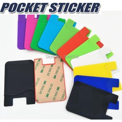 100pcs Silicone Wallet Credit Card Cash Pocket Sticker 3M Adhesive Stick-on ID Credit Card Holder Pouch For iPhone smart phones