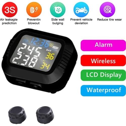NewWaterproof Motorcycle Real Time Tire Pressure Monitoring System External Sensor Wireless LCD Display Moto TPMS