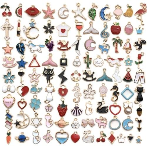 Mixed 10/20pcs Gold Enamel Animal Moon Star Fruit Charm Pendant DIY Handmade Neacklace Bracelet Jewelry Making Accessaries