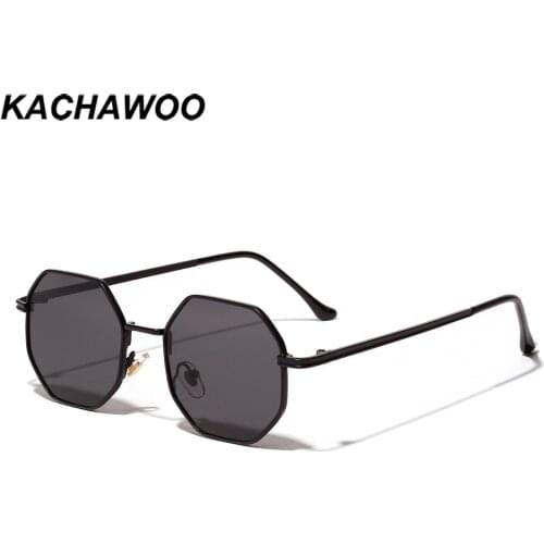 Kachawoo octagon sunglasses women gold black brown small sun glasses for men polygon metal frame birthday present male uv400