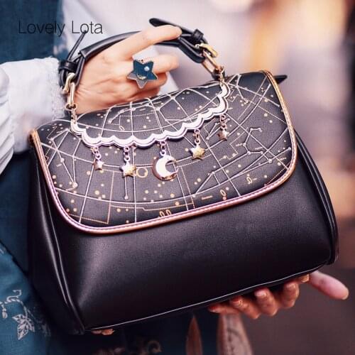Constellation Printed Lolita Handbag Cute Moon & Star Pendant Temperament Elegant Crossbody bag Night Sky Cosplay Shoulder bag