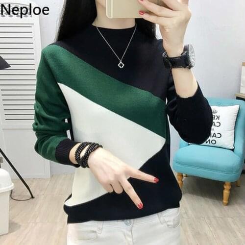 Neploe 2021 Sweater for Women Autumn Winter Knit Tops Pullover Korean Contrast Color Turtleneck Sweaters Fashion Pull Jumpers