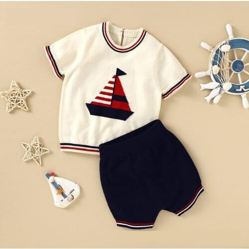Baby Boy Knitted Clothes Set Spanish Childrens Knitting Top + Shorts 2pcs Suits 2021 Summer Kids Newborn Outfit Infant Clothing