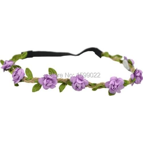 Green Leaf Burlap Flower Halo Mini Plum Crown Toddler Stretch Head Band Light Purple Boho Hair Band Wedding Forehead Accessories