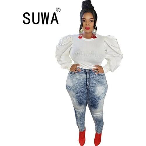 Womens Slimming Sexy Tee Shirts White O Neck Long Sleeve Vintage Women T shirt Office Lady Tunic Wholesale Plus Size Clothing