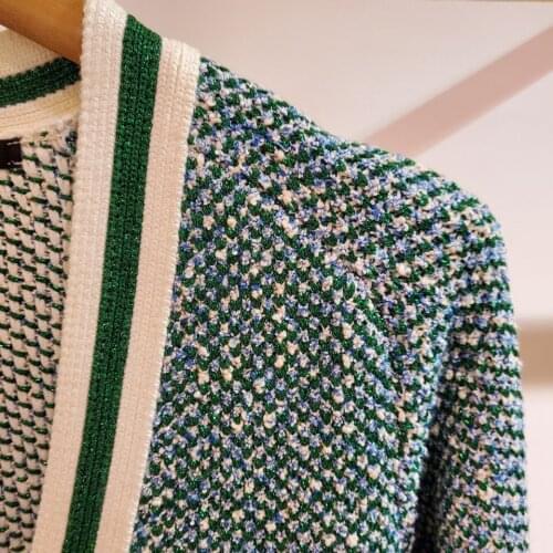 V-neck Women Knitted Sweater Female Color Patchowrk Single Breasted Coat Long Sleeve Pockets Preppy Style Cardigan Early Autumn