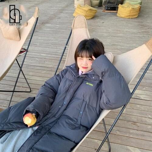 Luck A 2021 Winter Thick Warm Long Down Coat Female Hooded Oversize Solid Parkas Lady Casual Loose Cotton-padded Outerwears