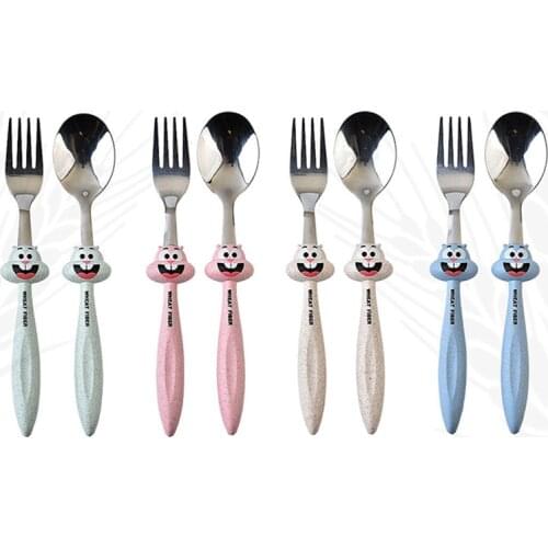 1 Set Mickey Minnie Baby Feeding Spoon Fork Cutlery Set Kids Children Cartoon Stainless Steel Tableware Creative Training