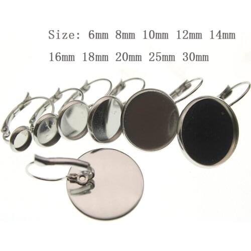 10pcs 10 12 16 18 20 mm Stainless Steel Blank French Lever Earring Tray Cabochon Setting Cameo Base for Ear Stud Jewelry Making