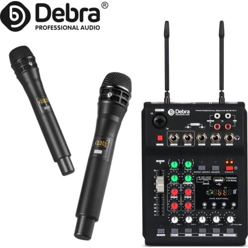 Debra MB-02 2channel UHF Wireless Microphone DJ Console Mixer With Bluetooth, +48V Phantom Power For Internet Live Family Party
