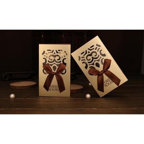 200pcs FreeShipping Wedding Favors gold color chocolate packaging 6 hole Baby Shower Paper Candy Gifts Box Ferrero Rocher Boxes