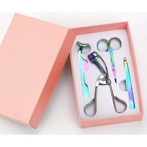 4Pcs Rose Gold Eyelash Curler Eyebrow Tweezers Scissors Eye Lashes Stainless Steel Makeup Set Cosmetic Makeup Tools Accessories