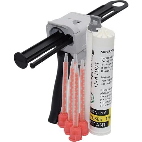 75ml 10:1 AB Glue Gun Manual Caulking Gun Dispenser and 75ml Black 10:1 AB Glue Adhesives with 5pc 10:1 Static Mixing Nozzle Set
