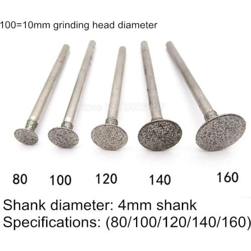1Pcs 4mm Shank Diamond Grinding Head Burrs Bits Jade Stone Carving Polishing Engraving Tool Drill Rotary Needle