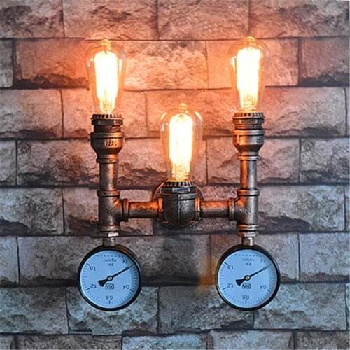 American Retro Iron Pipe Lamp Creative Industrial Wind DIY Wall Lamp Soft Light Art Deco Bar Cafe Bedroom Study Edison Lamps