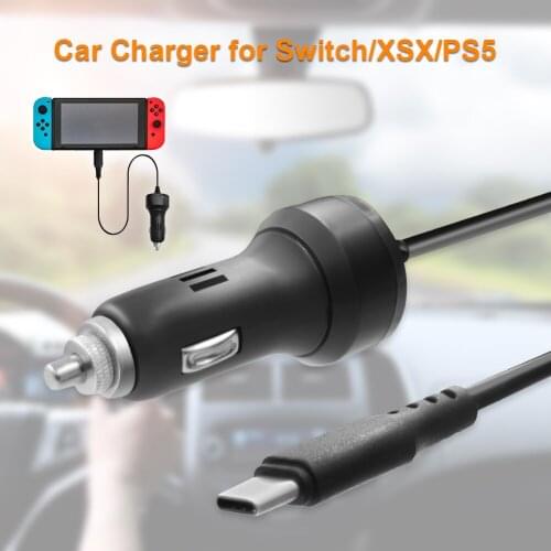 Car Power Adapter Cord for PS5/XSX/N-Switch USB C Game Console Charger Cable Adapter Lighter Cable Socket Charger