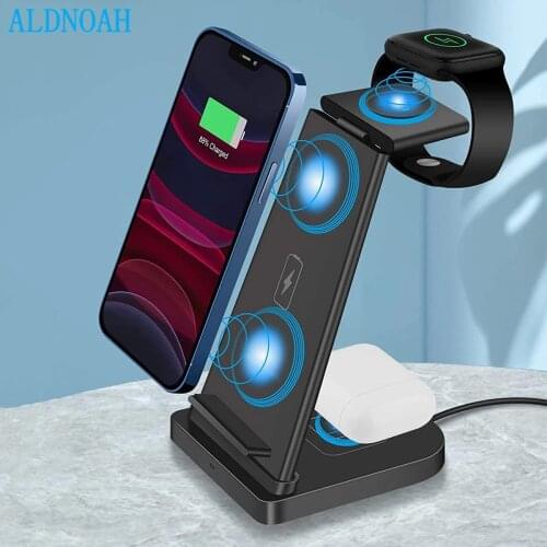 3 In 1 15W Qi Fast Charge Wireless Charger Station Dock Stand For iPhone 13 12 11 XS XR X 8 Apple Watch SE 6 5 4 3 Airpods Pro