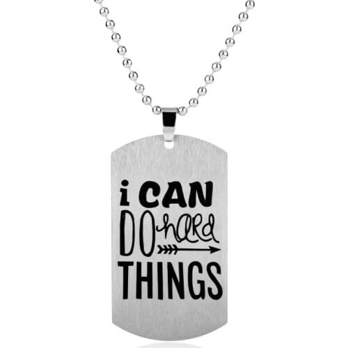 Dog Tag Pendant Necklace Stainless Steel Jewel STAR Beads Chain Laser Inscription I CAN DO HARD THINGS Necklace Men Trinket