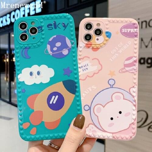 Cute Astronaut Planet Soft Silicone Phone Case For iPhone 11 12 Pro Max X XR XS SE2 7 8 Plus Color Heart Bumper Shockproof Cover
