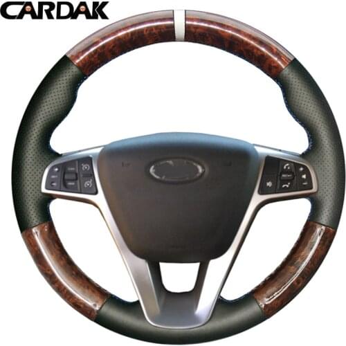 CARDAK White Marker Leather Car Steering Wheel Cover for Lada Vesta SW 2015 2016 2017 2018 2019 Xray 2015 2016 2017 2018 2019