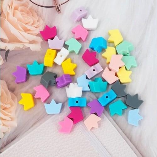Chenkai 100PCS Silicone Little Crown Beads DIY Teether Baby Cartoon Teething For Newborn Necklace Accessories