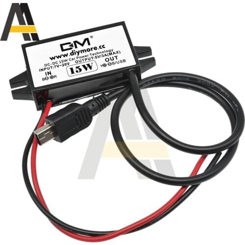 DC12V-DC5V Converter 3A Step-down Power Module Micro USB Waterproof 15W Car Power Supply Output Low Heat for Auto