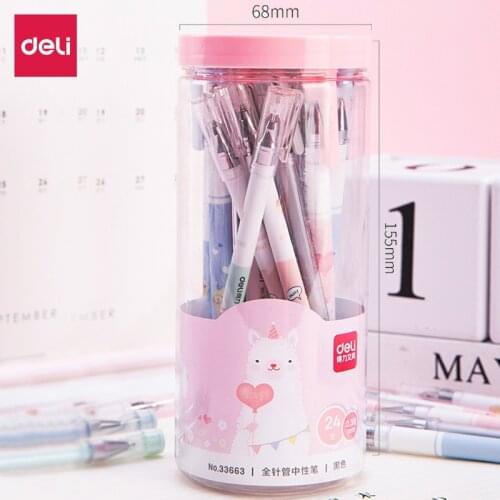 Deli Cute Gel Pens 24pcs Kawaii Alpaca Animal Pen for School Items Korean Stationery Supplies Material Escolar Pen 0.38mm