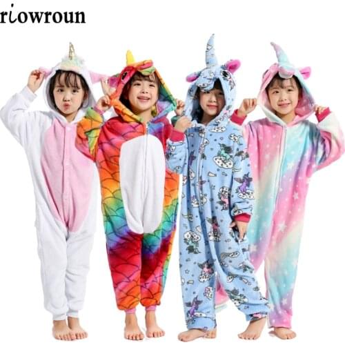 Halloween Kigurumi Children Anime Kids Costumes Cosplay Cartoon Animal Sleepwear Stitch Unicorn Winter Warm Hooded 2020