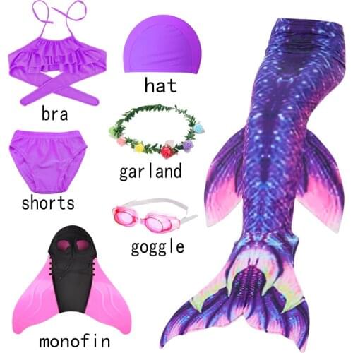 Anime Kids Swimming Mermaid tail Costume Cosplay Princess Girls Dress with Monofin Swimsuit Bikini Bathing Suit Dress For Swim