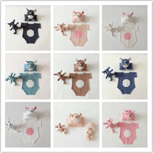 Dvotinst Newborn Photography Props for Baby Cute Mouse Outfits Bonnet Doll Pillow Sets Fotografia Accessories Studio Photo Props