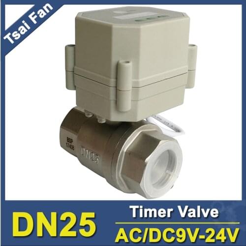 SS304 1'' NPT/BSP full port time control electric ball valve AC/DC9-24V for water pump air compressor Drain water air systems