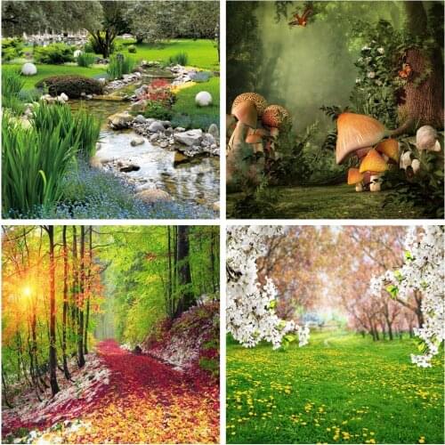 Laeacco Spring Backgrounds For Photography Garden Park Green Grass Creek Stone Natural Scenic Photographic Backdrop Photocall