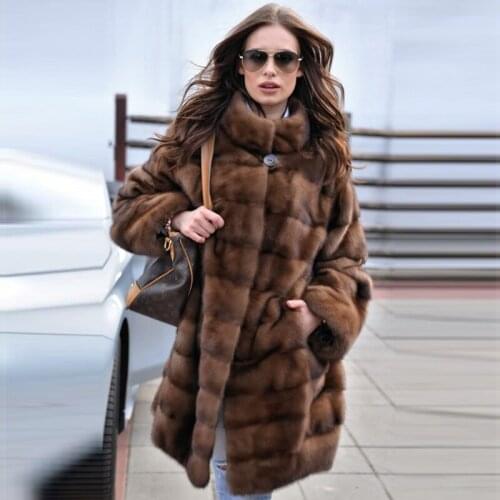 FURSARCAR New Winter Real Mink Fur Coats Skirt Women Genuine Mink Fur Coat Mandarin Collar Elegant Mink Fur Female Jacket