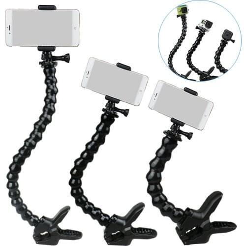 New Goose Neck with Clamp for Gopro Selfie Stick with Phone Holder for Iphone Xiaomi Huawei Samsung Phones Monopod for Shooting