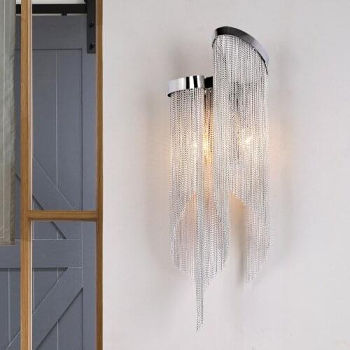 Personality Postmodern Tassel Led Wall Lamp Designer Creative Living Room Bedroom Bedside Lamp Aluminum Chain Decorative Lamp