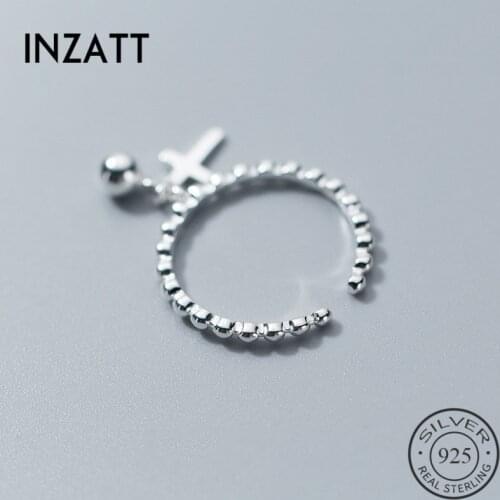 INZATT Real 925 Sterling Silver Corss and Bead Pendant Adjustable Ring For Elegant Women Party Fine Jewelry Trendy Accessories