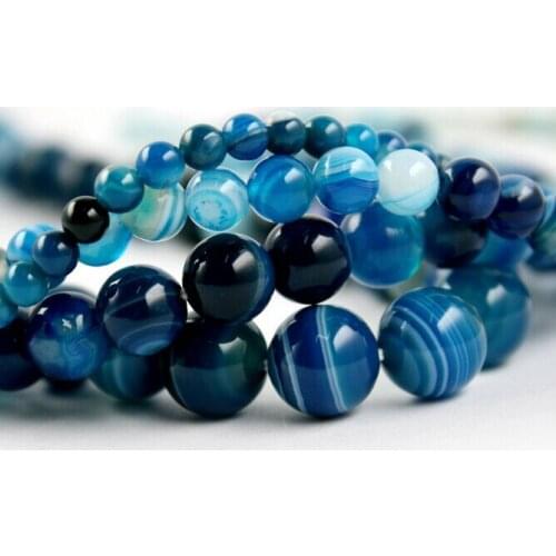 High quantity AAA+ blue stripe Onyx Round Bead natural stone Beads 4mm 6mm 8mm 10mm A string for DIY fashion charm Jewelry