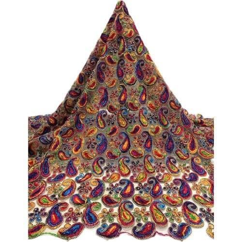 Good Looking Colorful Beads Embroidered Material African French Lace Fabirc for Fashion Show Dress
