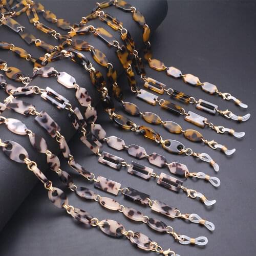 Leopard Resin Hexagon Glasses Chain Women Reading Eyeglasses Hanging Neck Chain Pink Mask Lanyard Strap Necklace Jewelry