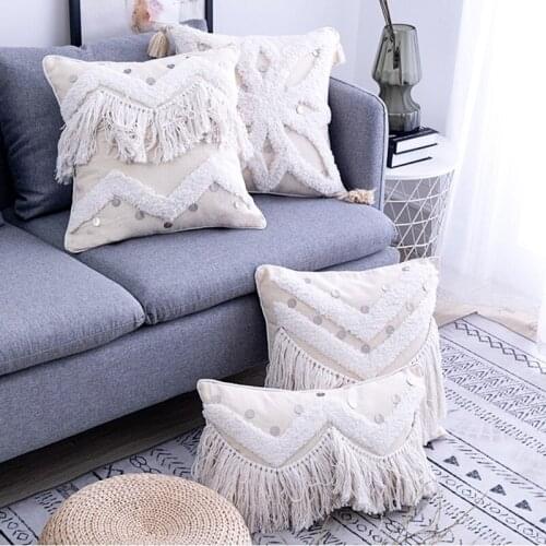 Morocco Tassel Pillowcase Tufted Geometric Sofa Cushion Cover with Tassel Decorative Pillowcase for Home Decorative