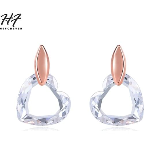 Trendy Clear Heart Stud Earring for Women Rose White Gold Color Earings Gift For Girls Fashion Jewelry E182 E345