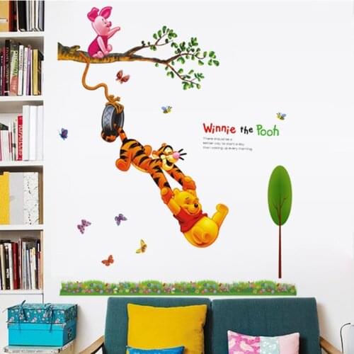 Cartoon Winnie the Pooh butterfly wall stickers for kids rooms boys girl Children home decor wall decals home decoration