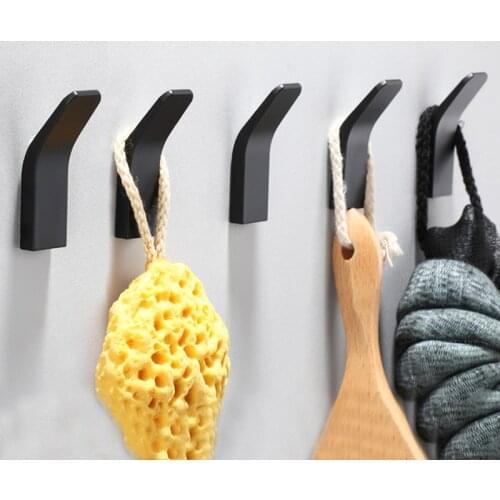 Bath Bathroom Robe Coat Clothes Towel Hook Wall Self Adhesive Sticky Home Kitchen Storage Gadgets Hanging Rack Black